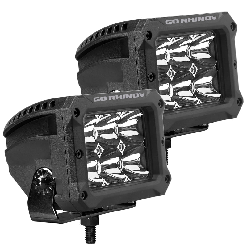 Go Rhino Xplor Bright Series Rectangle LED Spot Light Kit (Surface/Thread Stud Mnt) 4x3 - Blk (Pair) Light Bars & Cubes Go Rhino