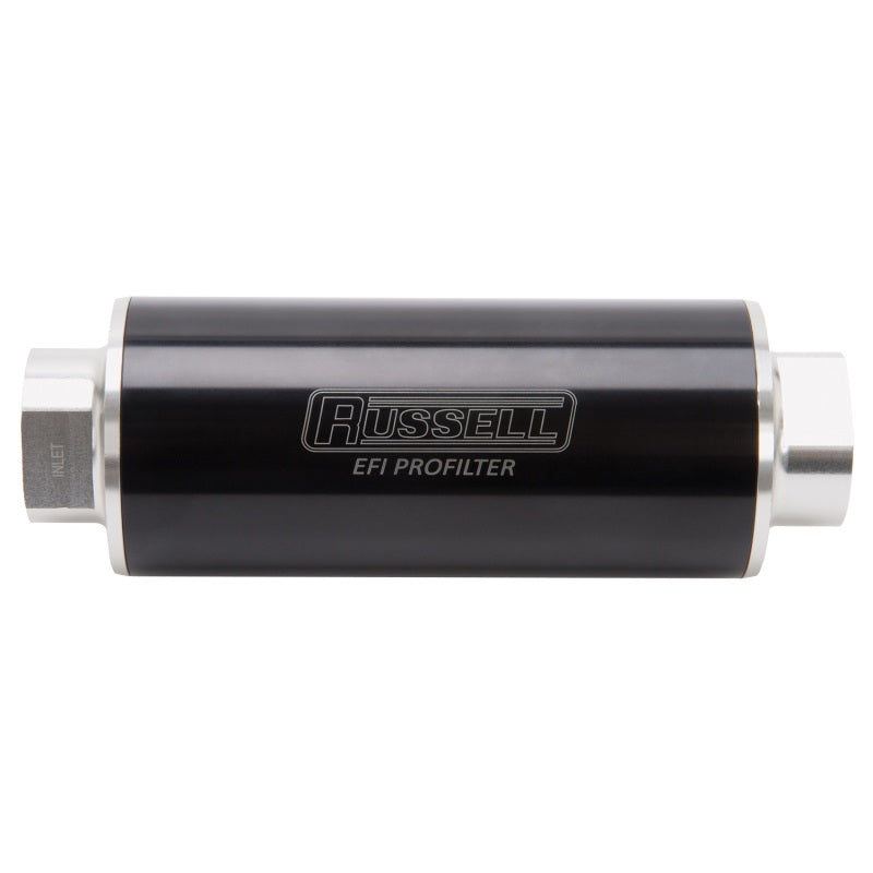 Russell Performance Profilter Fuel Filter 6in Long 60 Micron -10AN Inlet -10AN Outlet - Black Fuel Filters Russell