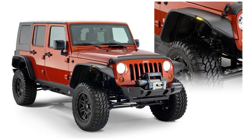 Bushwacker 07-18 Jeep Wrangler Unlimited Flat Style Flares 4pc 4-Door Sport Utility Only - Black Fender Flares Bushwacker