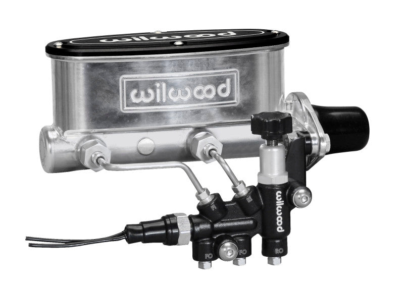 Wilwood HV Tandem M/C Kit w L/H Bracket & Prop Valve - 1 1/8in Bore Ball Burnished Brake Master Cylinder Wilwood