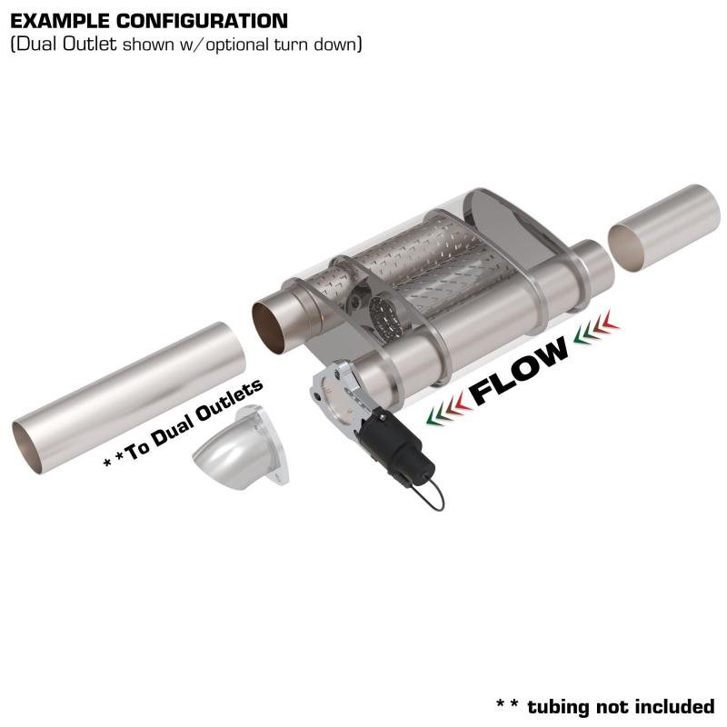 QTP 2.5in Weld-On 304SS Screamer Muffler Short Case w/Bolt-On QTEC Electric Cutout Muffler QTP