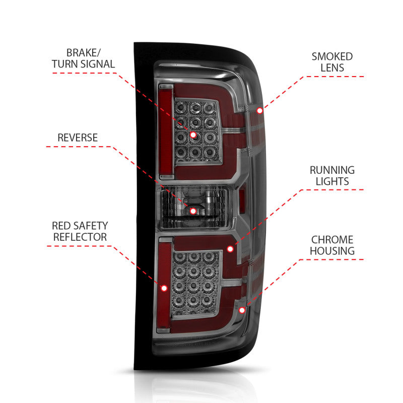 ANZO 2014-2018 Chevy Silverado 1500 LED Taillights Smoke Tail Lights ANZO