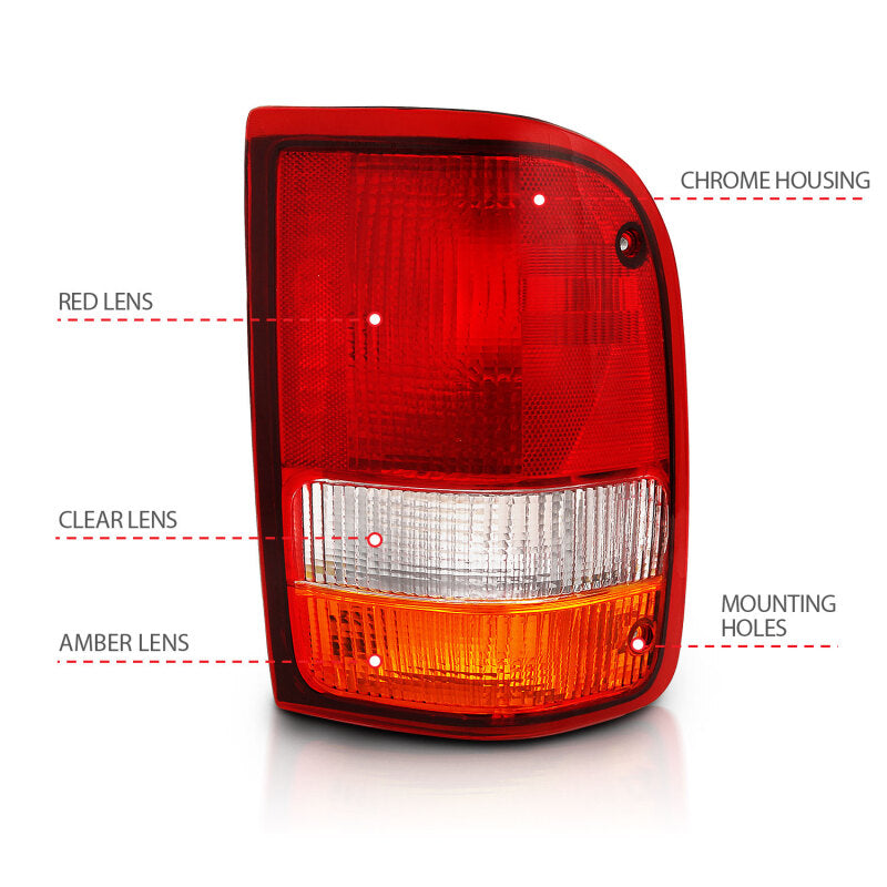 ANZO 1993-1997 Ford Ranger Tail Light Red/Clear (OE) Tail Lights ANZO