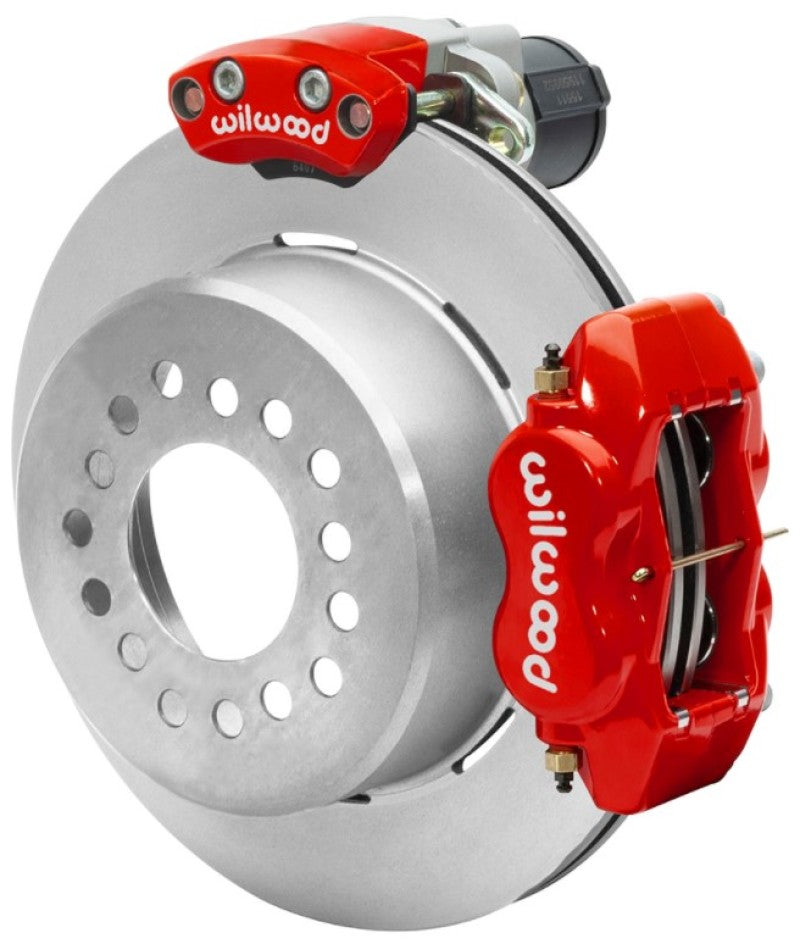 Wilwood Forged Dynalite Rear Electronic Parking Brake Kit - Red Powder Coat Caliper - Plain Rotor Brake Calipers - Perf Wilwood