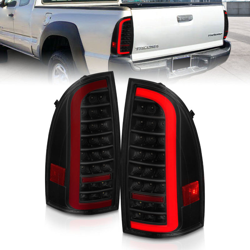ANZO 05-15 Toyota Tacoma Full LED Tail Lights w/Light Bar Sequential Black Housing Smoke Lens Tail Lights ANZO
