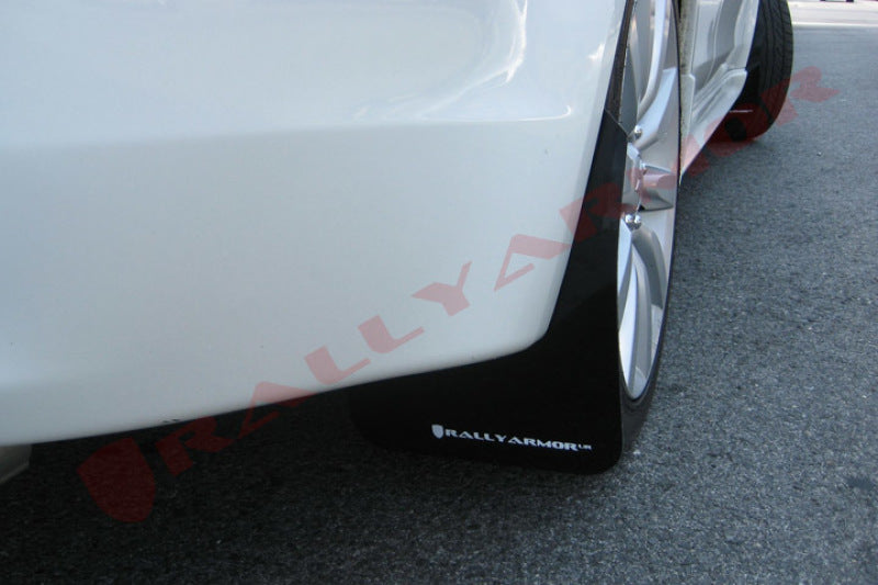 Rally Armor 07-17 Mitsubishi Lancer Black UR Mud Flap w/ White Logo Mud Flaps Rally Armor