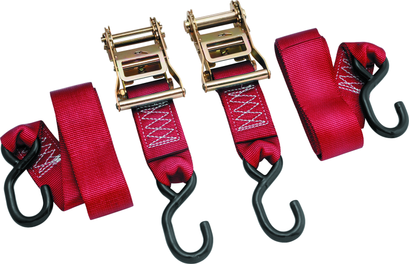 BikeMaster 2x84in Ratchet Tiedown Pair - Red Cargo Tie-Downs BikeMaster