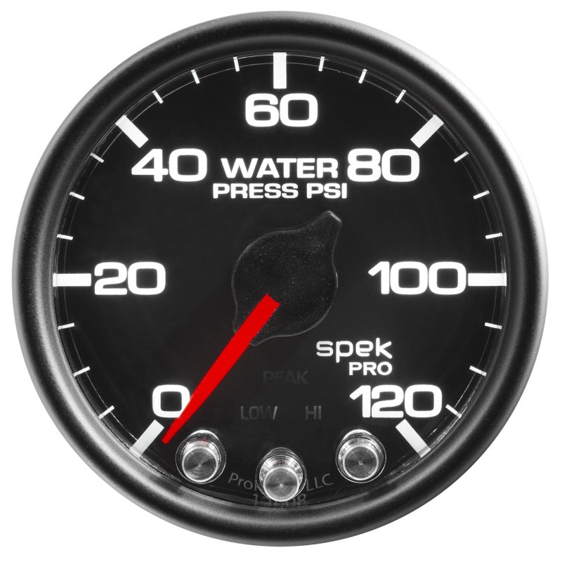 Autometer Spek-Pro Gauge Water Press 2 1/16in 120psi Stepper Motor W/Peak & Warn Blk/Blk Gauges AutoMeter