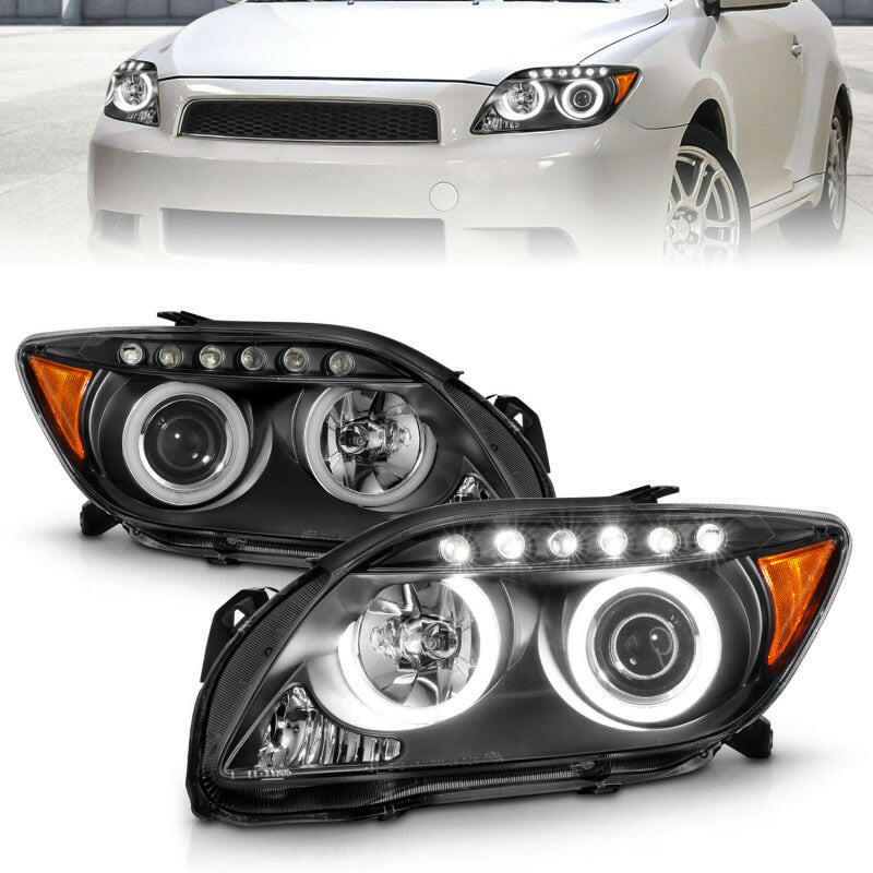 ANZO 2005-2010 Scion Tc Projector Headlights w/ Halo Black (CCFL) Headlights ANZO