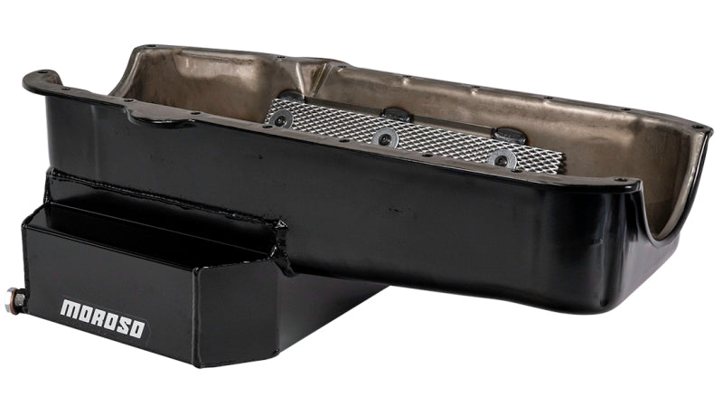 Moroso Pre-80 Chevrolet Small Block (w/2 Pc Seal) Road Race Wet Sump 7qt 7.5in Steel Oil Pan - Black Oil Pans Moroso