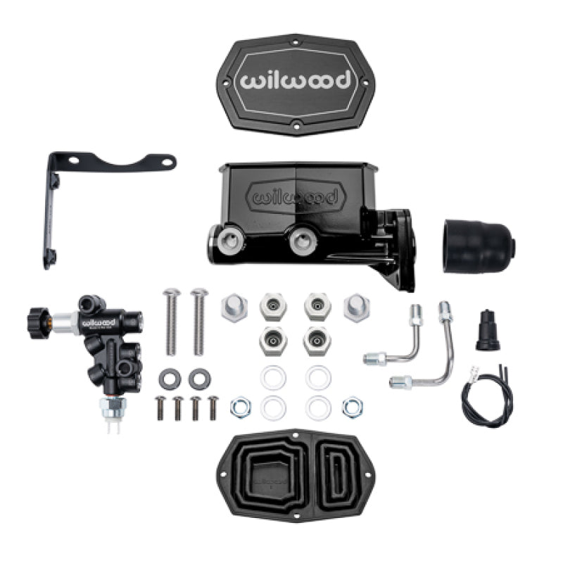 Wilwood MOPAR Compact Tandem M/C Kit w/ P-Valve 1.12in Bore - Black Brake Master Cylinder Wilwood
