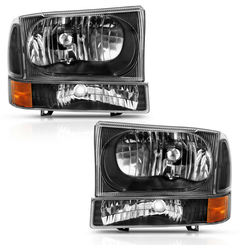 ANZO 2000-2004 Ford Excursion Crystal Headlight w/ Corner Light Black Amber (w/o Bulb) Headlights ANZO