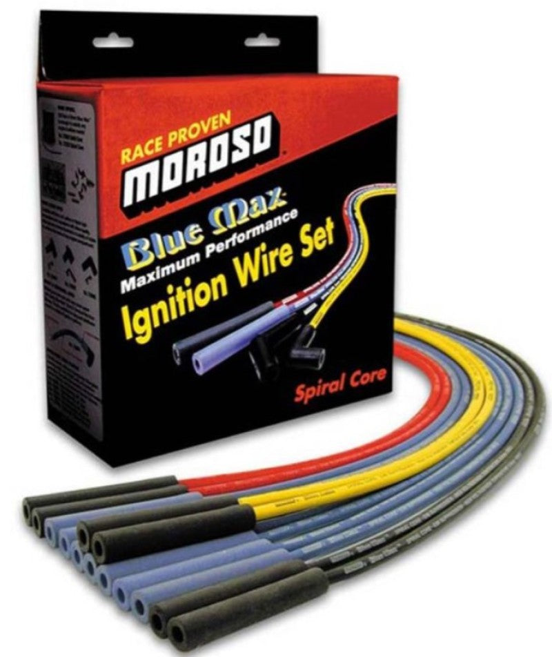 Moroso Chevrolet Small Block Ignition Wire Set - Blue Max - Spiral Core - Sleeved - HEI - 90 Degree Spark Plug Wire Sets Moroso