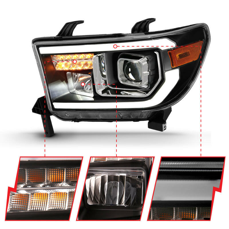 ANZO 2007-2014 Toyota Tundra Projector Light Bar H.L Black Amber(Led High Beam) (Halogen Version) Headlights ANZO