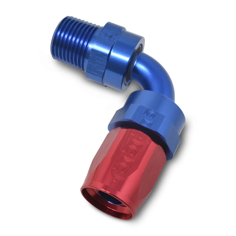 Russell Performance -6 AN Red/Blue 90 Degree Full Flow Swivel Pipe Thread Hose End (With 1/8in NPT) Fittings Russell