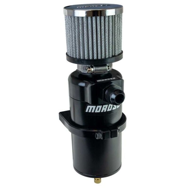 Moroso Single Inlet -10AN Billet Breather Tank Catch Can - Black Oil Catch Cans Moroso