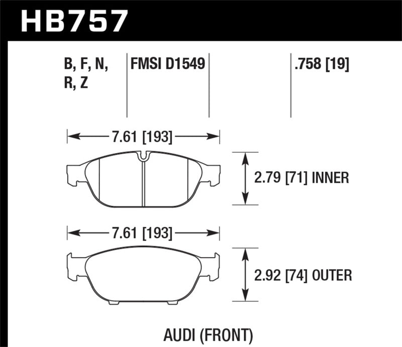 Hawk Audi 2013 A5 Quattro / 12-16 A6 Quattro/A7 Quattro/A8 Quattro HPS 5.0 Front Brake Pads Brake Pads - Performance Hawk Performance
