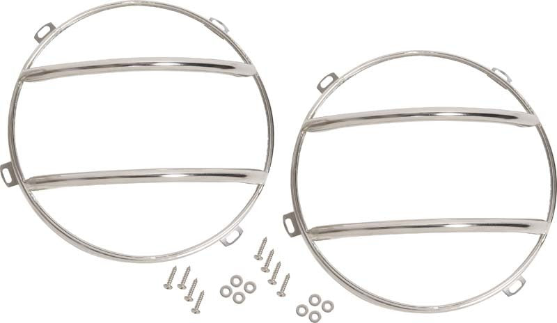 Kentrol 07-18 Jeep Wrangler JK Euro Headlight Guards Pair - Polished Silver Headlights Kentrol