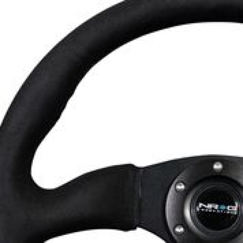 NRG Reinforced Steering Wheel (350mm / 2.5in. Deep)Blk Alcantara Comfort Grip w/4mm Matte Blk Spokes Steering Wheels NRG