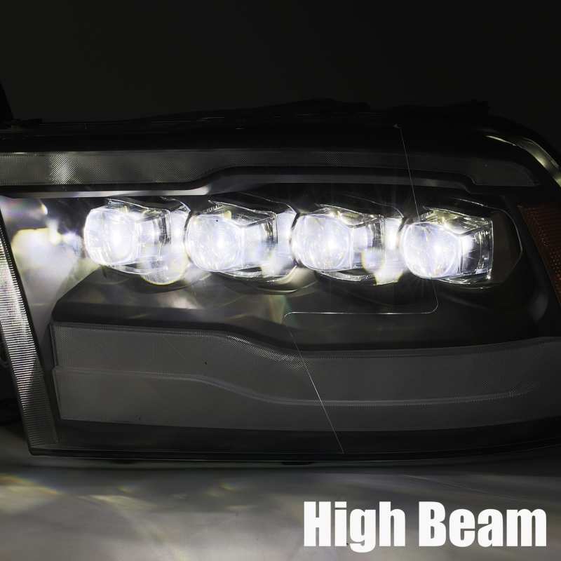 AlphaRex 09-18 Dodge Ram 1500HD NOVA LED Projector Headlights Plank Style Design Gloss Black w/DRL Headlights AlphaRex