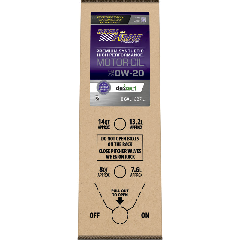 Royal Purple Premium Synthetic High Performance Multi-Grade 0W-20 Motor Oil - 6 Gallon Bag-In-Box Motor Oils Royal Purple