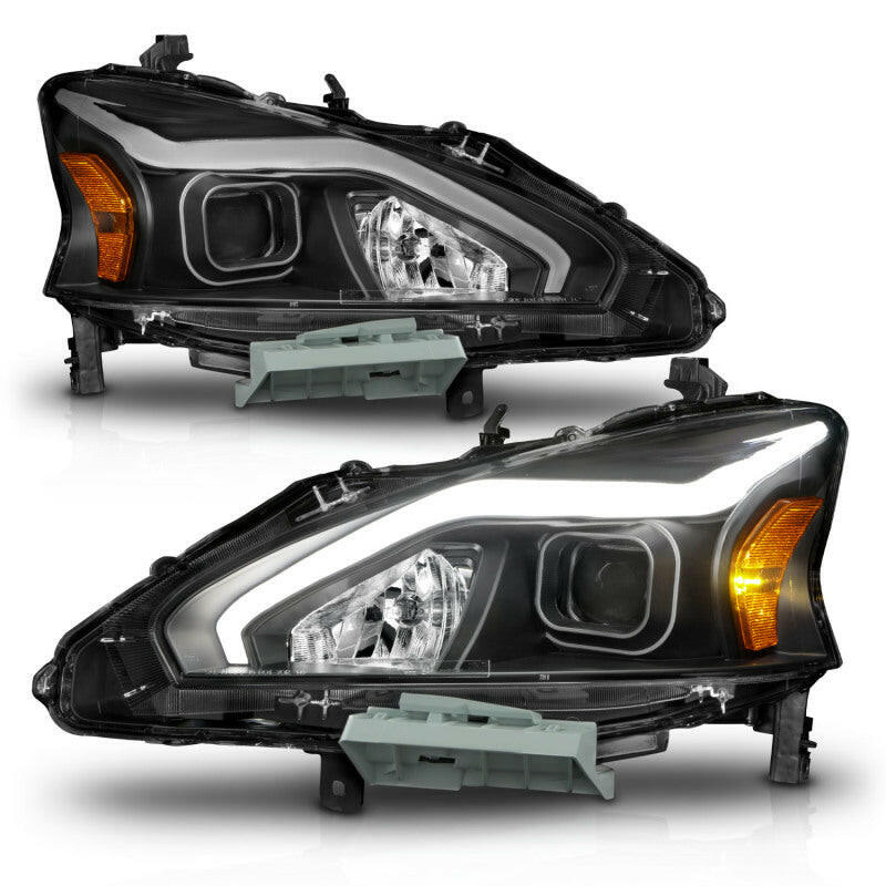 ANZO 13-15 Nissan Altima (w/o Factory HID Bulbs) Projector Headlights - w/ Light Bar Black Housing Headlights ANZO