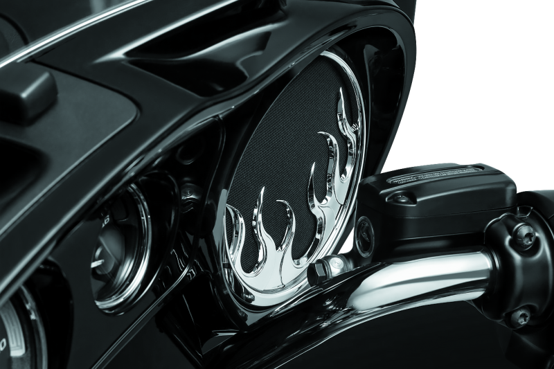 Kuryakyn Flame Speaker Grills For 14-Up Touring Models Chrome Exterior Trim Kuryakyn