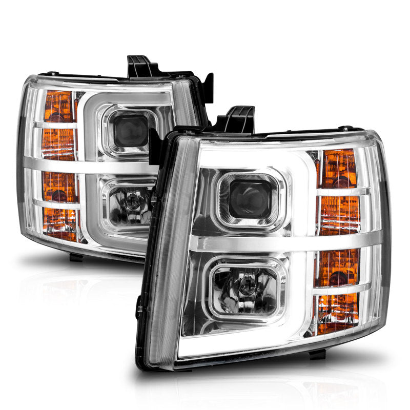 ANZO 2007-2013 Chevrolet Silverado 1500 Projector w/ Light Bar Chrome Housing w/ Sequential Headlights ANZO