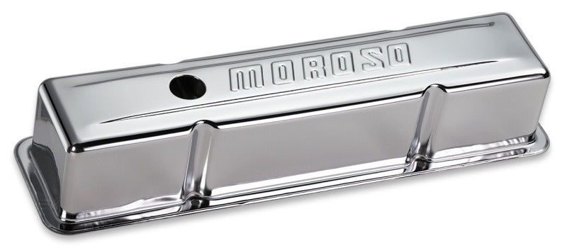 Moroso Chevrolet Small Block Valve Cover - w/Baffle - Stamped Steel Chrome Plated - Pair Valve Covers Moroso