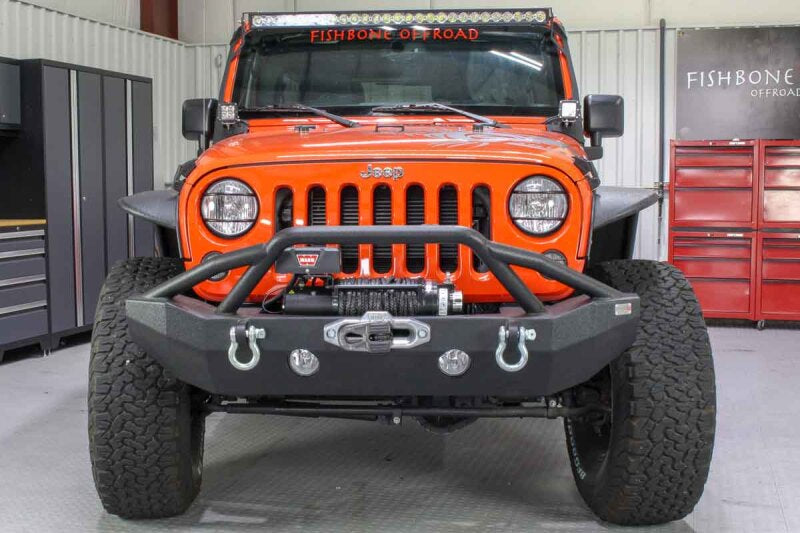 Fishbone Offroad 07-18 Jeep Wrangler JK Full Width Front Winch Bumper - Black Powdercoat Bumpers - Steel Fishbone Offroad