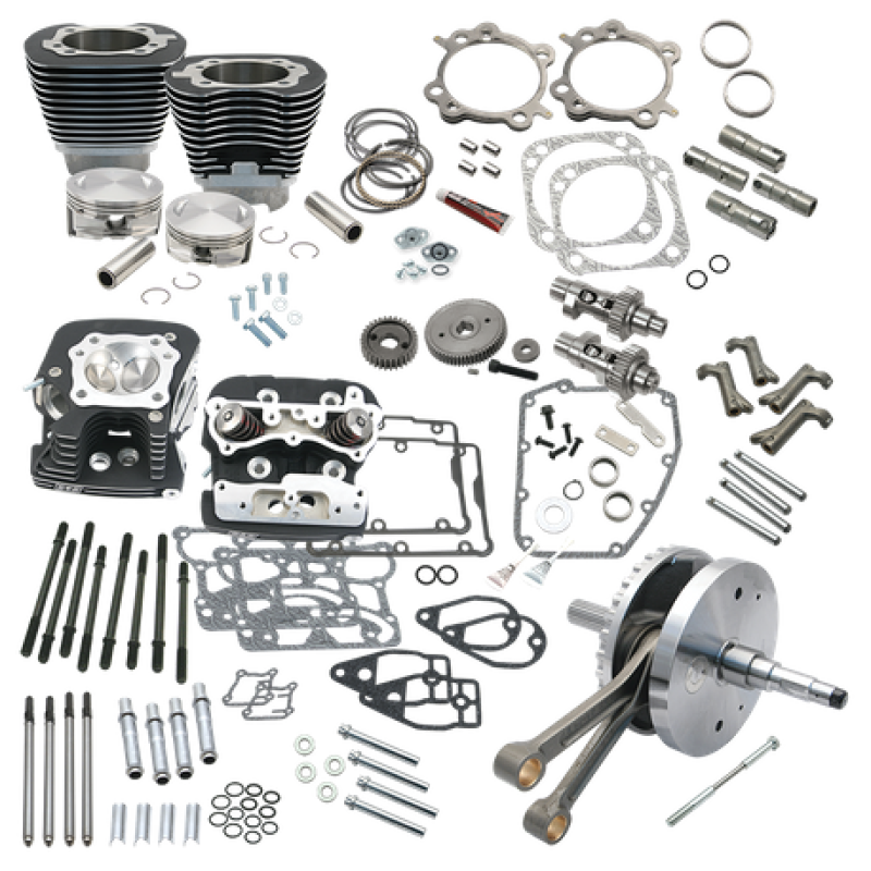 S&S Cycle 07-17 BT 124in Hot Set Up Kit - Wrinkle Black Piston Sets - Powersports S&S Cycle