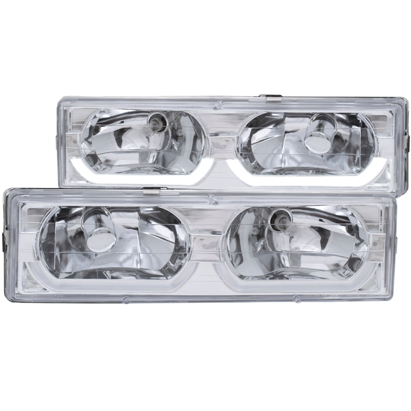 ANZO 1988-1998 Chevrolet C1500 Crystal Headlights Chrome w/ Low - Brow Headlights ANZO