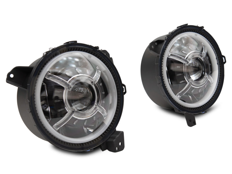 Raxiom 18-22 Jeep Wrangler JL/ JT 9-Inch LED Headlights w/ DRL and Halo- Black Housing (Clear Lens) Headlights Raxiom