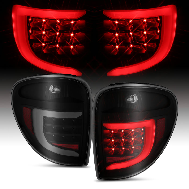 ANZO 2004-2007 Dodge Grand Caravan LED Tail Lights w/ Light Bar Black Housing Smoke Lens Tail Lights ANZO