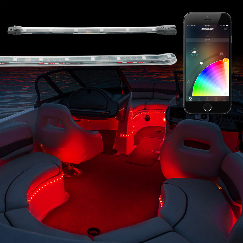 XK Glow Flex Strips Million Color XKCHROME App Controlled Boat Marine Kit 6x36In Strips + 6x10In Light Accessories and Wiring XKGLOW