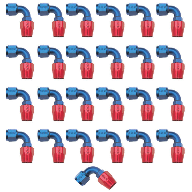 Russell Performance -8 AN Red/Blue 90 Degree Full Flow Hose End (25 pcs.) Fittings Russell