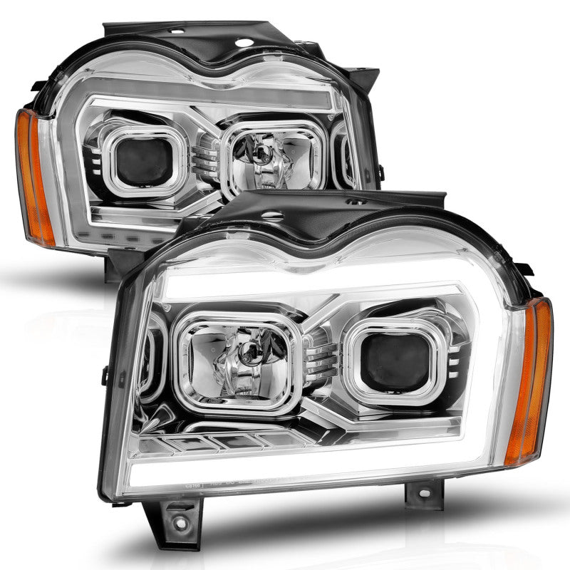 ANZO 05-07 Jeep Grand Cherokee Projector Headlights - w/ Light Bar Switchback Chrome Housing Headlights ANZO