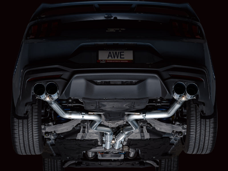 AWE 2024 Ford Mustang GT Fastback S650 RWD Track Edition Cat-Back Exhaust w/ Quad Chrome Silver Tips Catback AWE Tuning