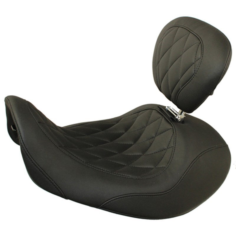 Mustang 06-17 Harley Dyna Wide Tripper Forward Solo Seat w/Driver Backrest Diamond Stitch - Black Solo Motorcycle Seats Mustang Motorcycle