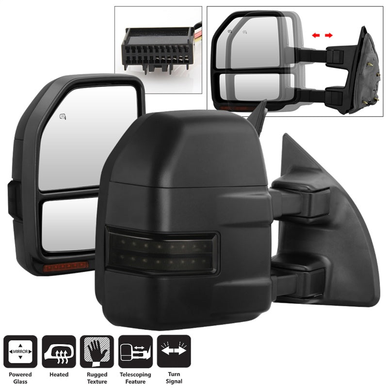 xTune 08-15 Ford F-250 SD Heated Adj LED Signal Power Mirror - Smk (MIR-FDSD08S-G4-PW-RSM-SET) Side Mirrors SPYDER