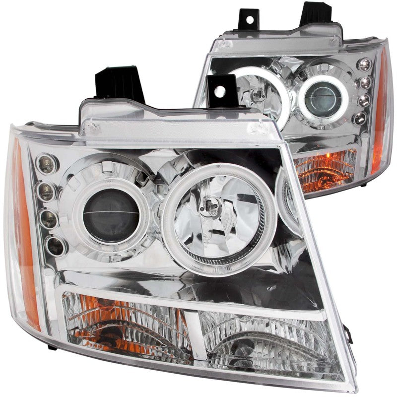 ANZO 2007-2013 Chevrolet Avalanche Projector Headlights w/ Halo Chrome Headlights ANZO