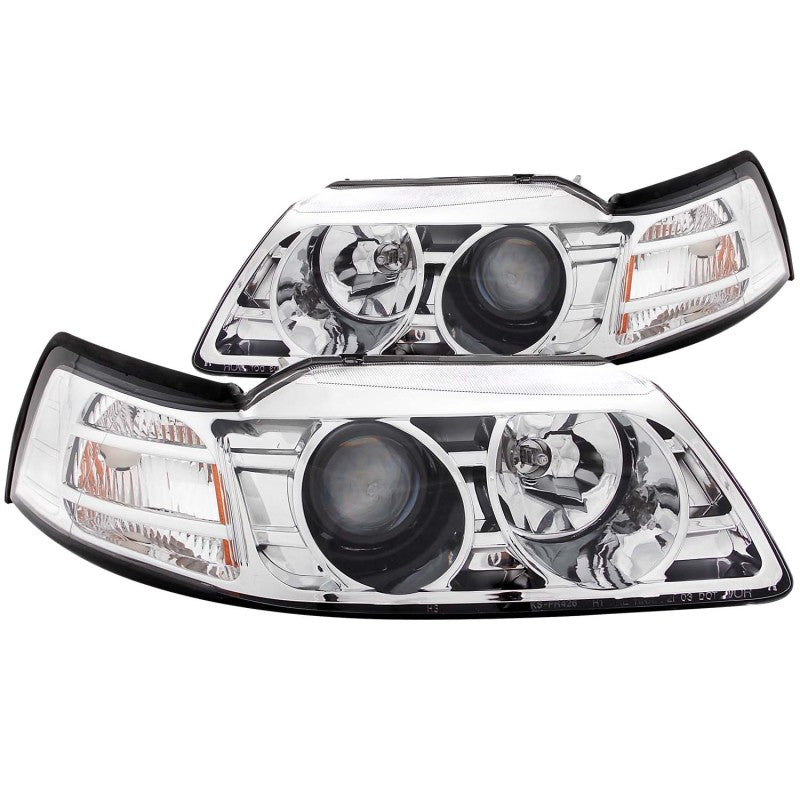 ANZO 1999-2004 Ford Mustang Projector Headlights Chrome Headlights ANZO