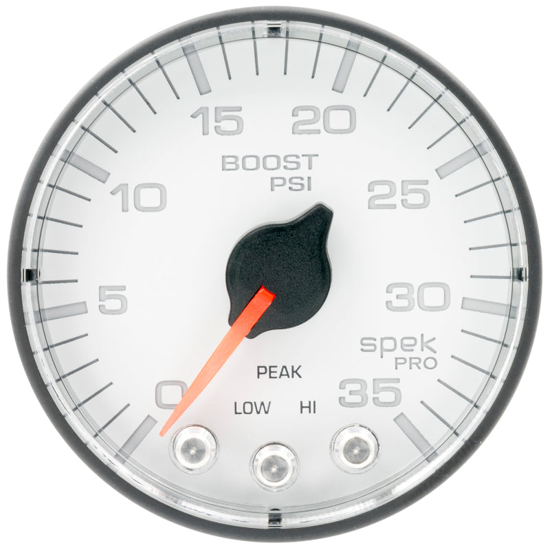 Autometer Spek-Pro 2 1/16in 35PSI Stepper Motor W/Peak & Warn White/Black Boost Gauge Gauges AutoMeter