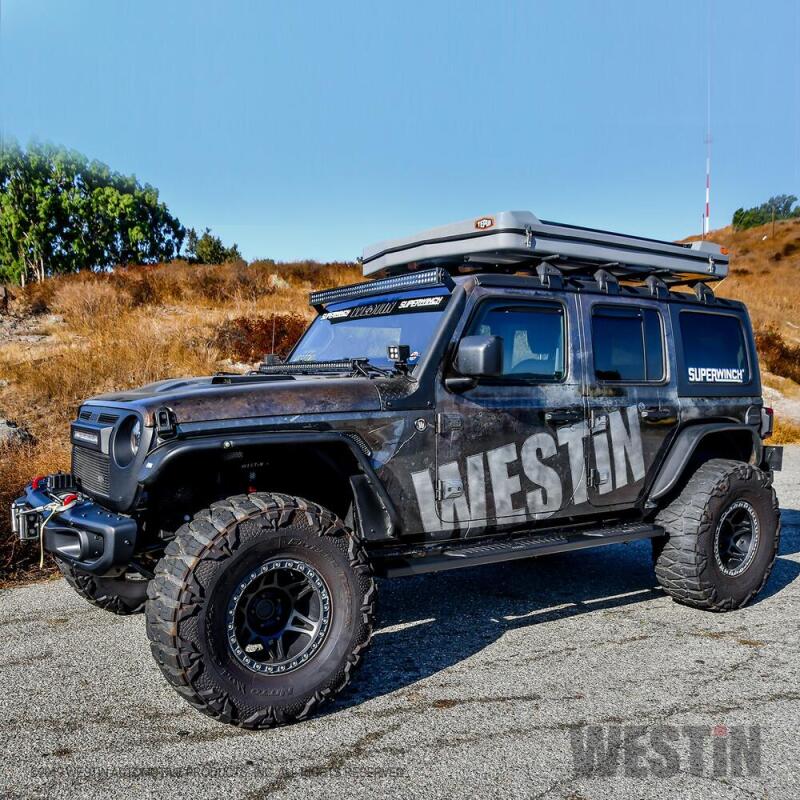 Westin 18-22 Jeep Wrangler JLU 4dr R5 Nerf Step Bars - Tex. Blk Nerf Bars Westin