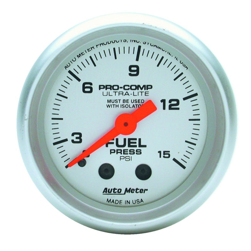Autometer Ultra-Lite 52mm 0-15 PSI Mechanical Fuel Pressure Gauge Gauges AutoMeter