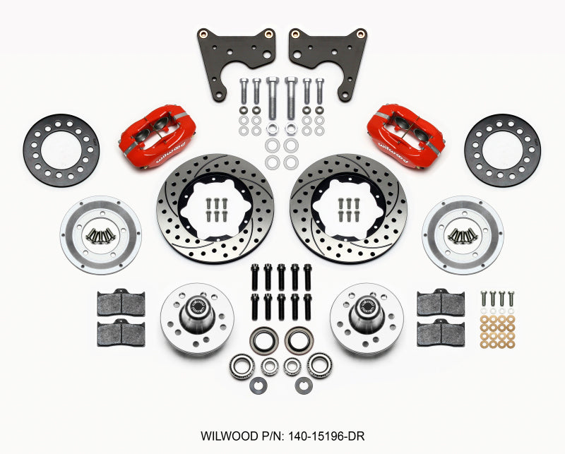 Wilwood Forged Dynalite Front Kit 11.00in Drilled Red 65-72 CDP C Body -Drum Big Brake Kits Wilwood