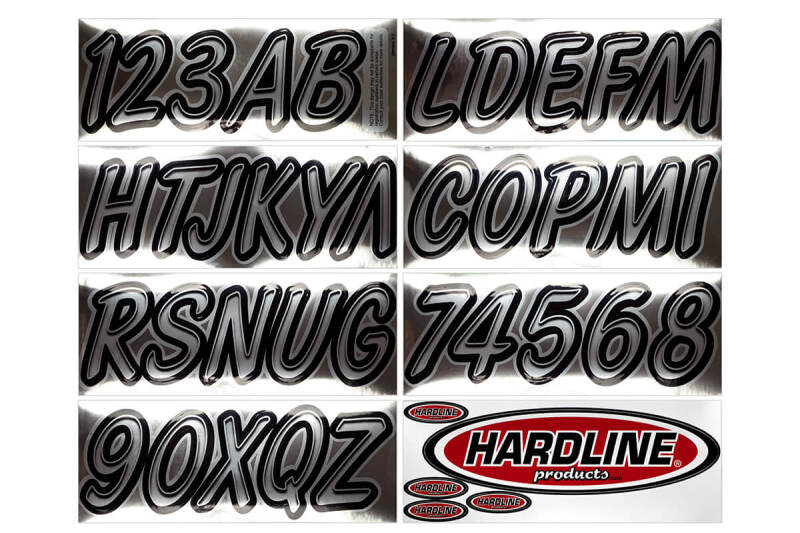 Hardline Boat Lettering Registration Kit 3 in. - 400 Chrome/Black Stickers/Decals/Banners Hardline