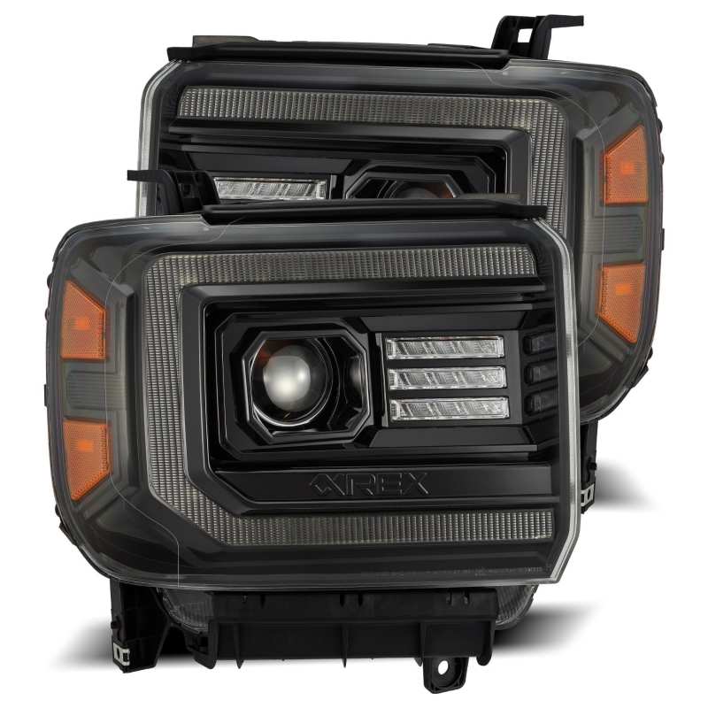 AlphaRex 14-18 GMC Sierra PRO-Series Proj Headlights Plank Alpha Blk w/Activ Light/Seq Signal/DRL Headlights AlphaRex