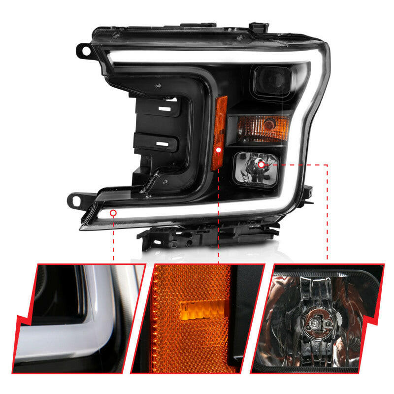 ANZO 2018-2019 Ford F-150 Projector Plank Style H.L. Black Amber (Without Switchback) Headlights ANZO