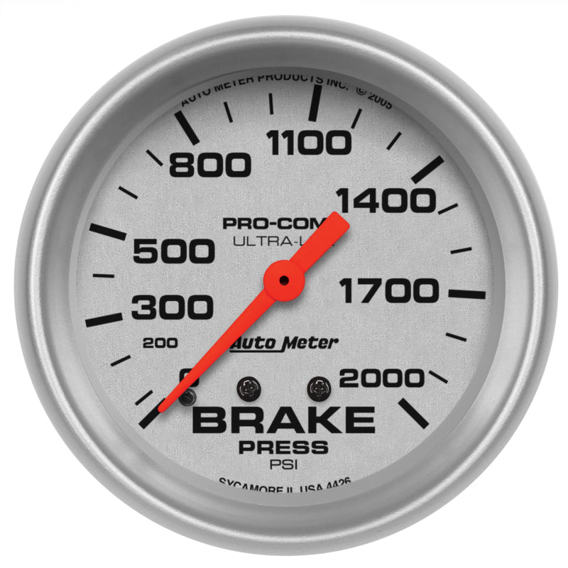 AutoMeter Gauge Brake Pressure 2-5/8in. 2000PSI Mechanical Ultra-Lite Gauges AutoMeter